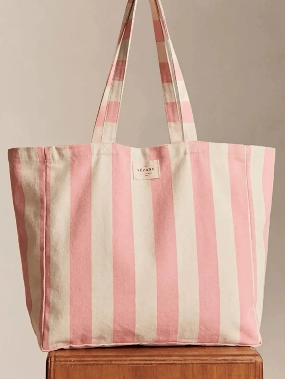 Sezane Pink Striped Tote